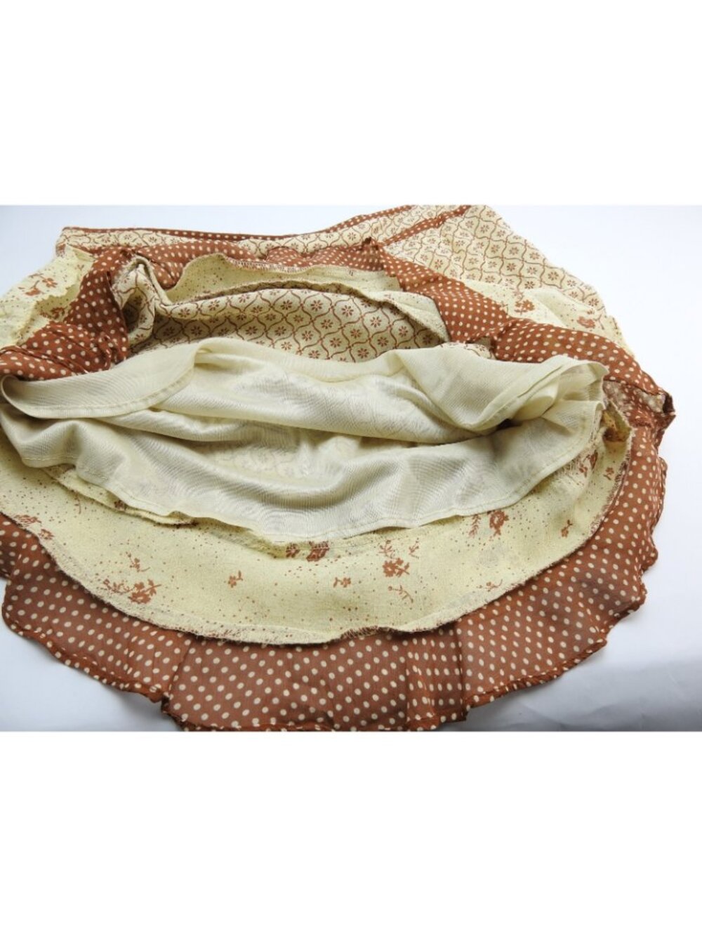 Vintage Moaakt Prairie Cottagecore Ruffle Midi Skirt Brown Cream Women's L - Picture 7 of 9